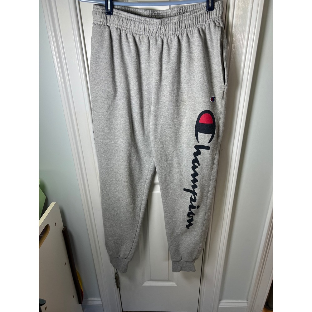 Champion Mens Gray Graphic Logo Fleece Jogger Sweatpants Medium